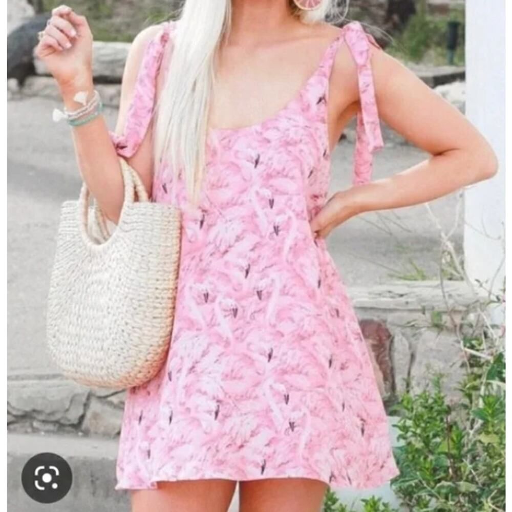 Buddy Love Kerr Mini Dress Women's Small Pink Flamingo Tie Shoulder Sleeveless
